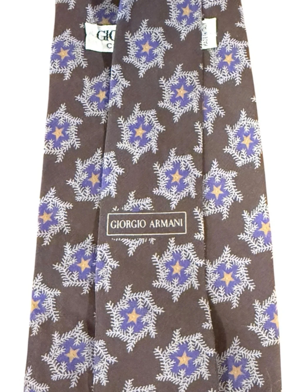 Giorgio Armani Cravatte Silk Tie Charcoal Snowflake Star Novelty Print Vintage